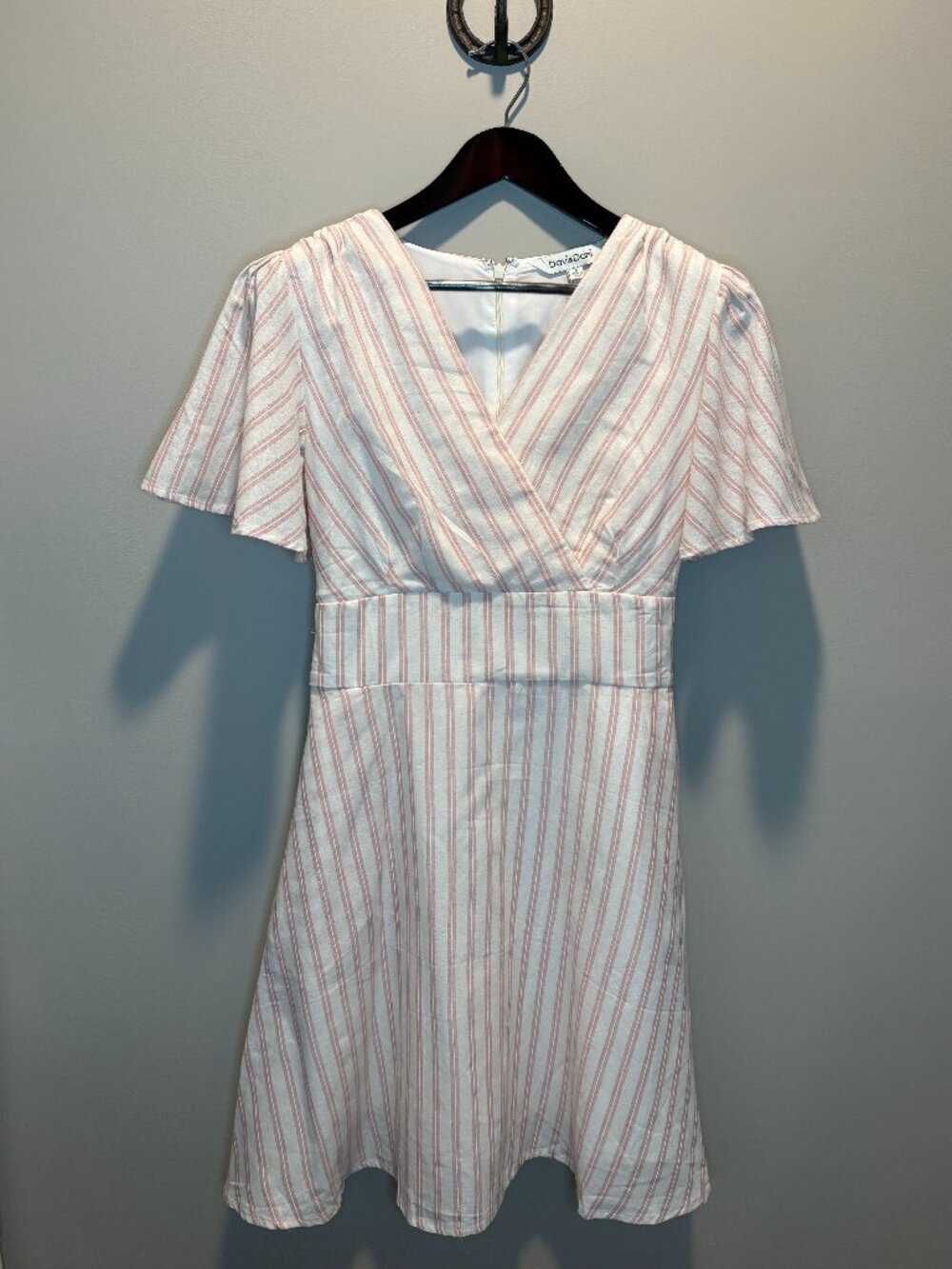 Davi & Dani Pink White Striped Flutter Sleeve Mini Dress - Picture 2 of 3